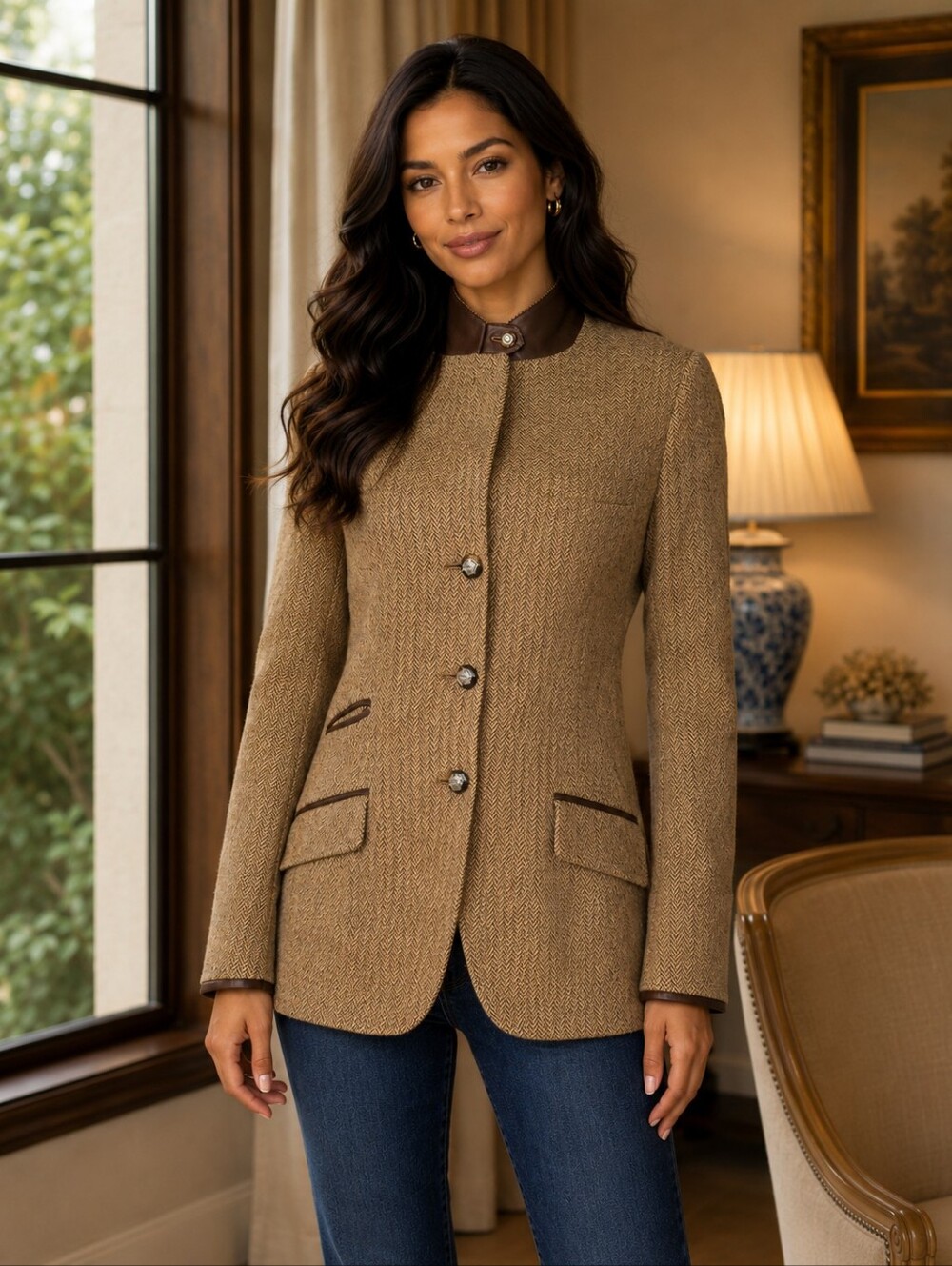 LAUREN RALPH LAUREN Vintage Tan Wool Silk Blend Equesterian Jacket Blazer Sz 10